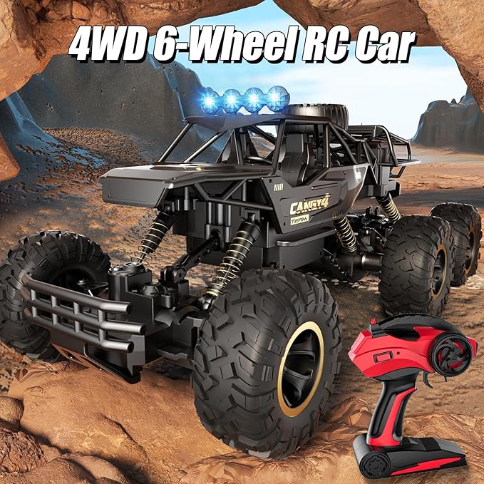 Large Size RC Cars Rock Crawler RC Truck with 2 Rechargeable Batteries Remote Control Monster Truck Durable Metal Body &amp LED Headlights Boy Toys for 4-7 8-12 Kids &amp Adults