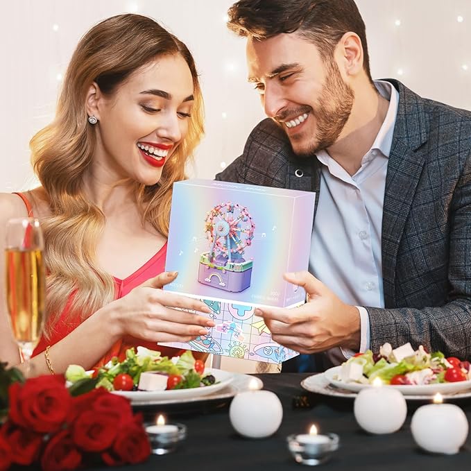 Music Box Building Toys Rotating Ferris Wheel DIY Building Block for Girls and Boys 6-12 Years Old 710 pcs Valentine for Adults and Aged 8 9 10 11 12 Kids
