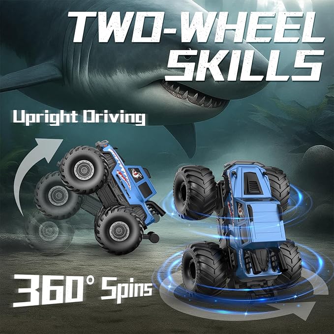 NQD® Monster Truck Toys Waterproof 360°Rotate 4x4 RC Truck Amphibious Remote Control Monster Trucks 2.4GHz All Terrain Off-Road Pickup Toy RC Car for Gifts for Boys Kids Age 6 7 8 9 10 11 12+ Blue