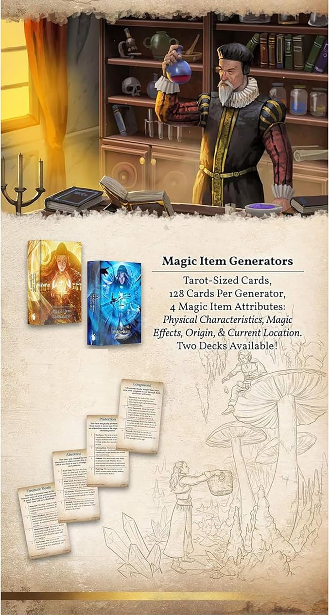 Nord Games: Magic Item Generator I: Box Set - 64 Storytelling Cards Item Properties Mix-Match Endless Options Tabletop Role Playing Game Accessory