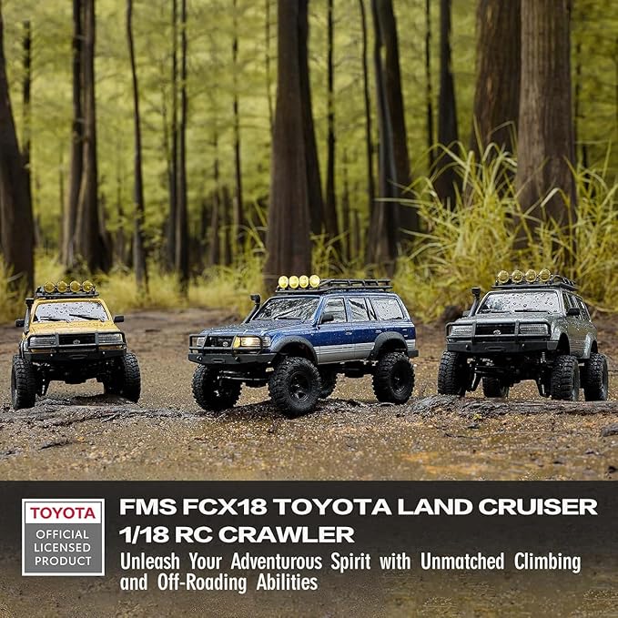 FCX18 FMS RC Crawler Toyota Cruiser 1/18 LC80 Offroad Trucks 4X4 RC Rock Crawler with Portal Axles LED Lights for Adults (Blue)