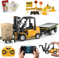 1/64 RC Forklift Toy 3 in 1 Mini Forklift Remote Control &amp App Remote Control Forklift with Trailer &amp Fork &amp Hook 10CH Alloy RC Construction Vehicles Desktop Toy for Adults Kids Boys Gi