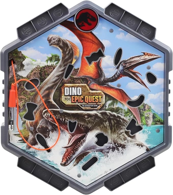 Jurassic World Dino Epic Quest Board Game– Interactive Buzzer DNA Extraction Challenge w/Tweezers Air Land &amp Sea Dinosaurs Skill-Building Family Game for Kids &amp Adults Hand-Eye Coordinatio