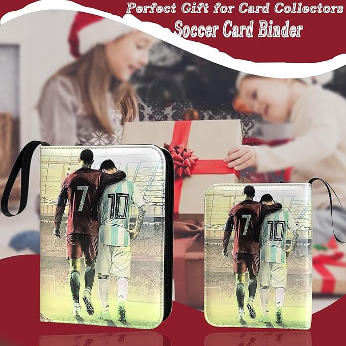 Soccer Card Binder - 900 Capacity 9-Pocket Trading Card Album 3 Ring Card Holder Binder Waterproof PU Leather Zip Closure Perfect Christmas Birthday Gift for Kids &amp Collectors