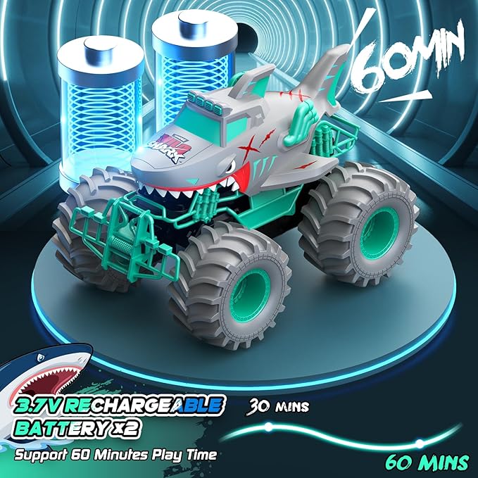Waterproof Shark Remote Control Car 1:16 Amphibious RC Cars 4WD All Terrain Off Road Monster Trucks Toys RC Truck Toys for Kids 3-5 6-8 8-12 Year Old Boy Birthday Gift Gray