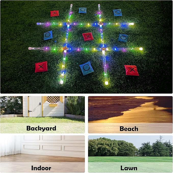 Outdoor Games Giant Tic Tac Toe Games Yard Lawn Games with Light Glow in Dark for Family Adults and Kids