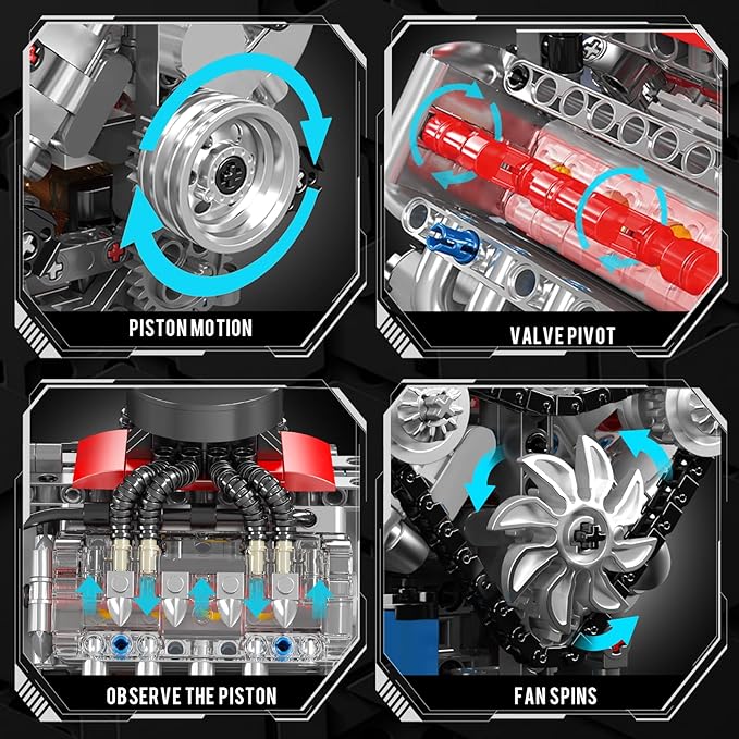 Mould King 10171 V8 Engine Model Kit That Works 8 Cylinder Car Engine with Motor Building Blocks Collectibles for Adults STEM Build Set (487 Pieces)