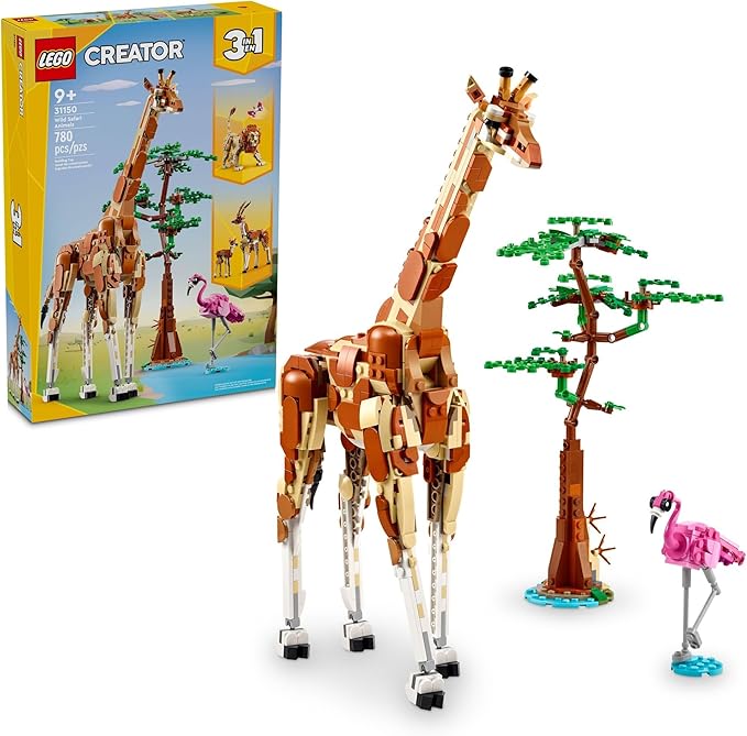 LEGO Creator 3 in 1 Wild Safari Animals Rebuilds into 3 Different Safari Animal Figures - Giraffe Gazelle or Lion Toy Nature Toy Building Set for Kids Ages 9 Years Old and Up 31150