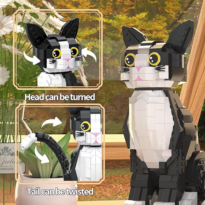 Tuxedo Cat Building Blocks Cat Building Sets for Adult Teens Ages 18+ DIY Crafts Kit for Home Decor Living Room or Bedroom Cats Figure Toy for Home Office or Room Decor Gift for Cat Lovers
