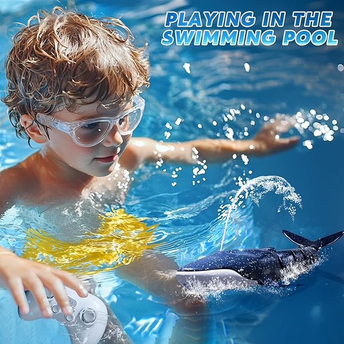 Remote Control Whale Shark Toys for Boys Kids 1:18 Scale High Simulation Shark for Pool 2.4Ghz Electric RC Shark Boat Fish Toys with Light &amp Spray Toy Shark Gifts for 6 7 8 9 Year olds Kid Boy