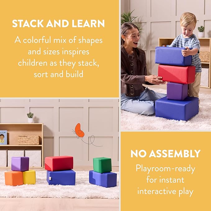EarlyBuilder Foam Stacking Block Set Small Soft Play Assorted 7-Piece