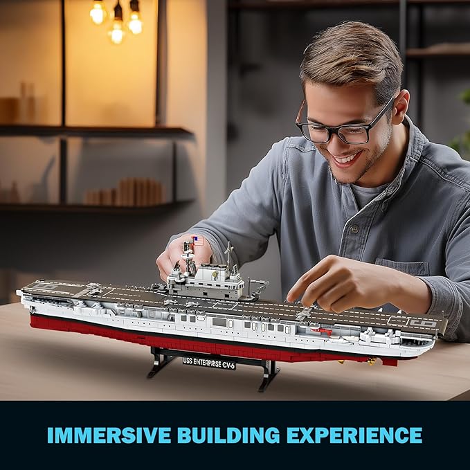Military Battleship Building Set for Adults Boys 14+ World Class USS CV-6 Enterprise Battleship Collectible Display Model Large Warship Building Set Birthday Gifts (1883 Pieces)