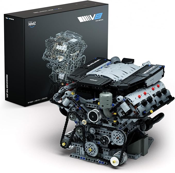 Nifeliz V8 Engine Building Set Exclusive Advanced Collector's Engine Model Physical Science Experiment Toy for Adults Home or Office Décor (2725 PCS NF10287)