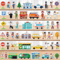 50 Pcs Wooden Community Helpers Play Set Community Includes Little Wooden People Buildings Cars Multicultural Figurines Toy Preschool Little Professionals Block Character (Classic)