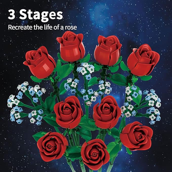 Red Rose Bouquet Building Set 649 PCS 9 Red Roses Compatible with Lego DIY Artificial Flowers Building Blocks Creative Home Décor &amp Gift for Halloween &amp Valentines Wedding Anniversary