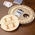 Personalized Wooden Cribbage Board Set Custom Engraved 4 Tracks Design with Name Includes 16 Metal Pegs and Deck of Cards Birthday Gift for Cribbage Lovers (Round)
