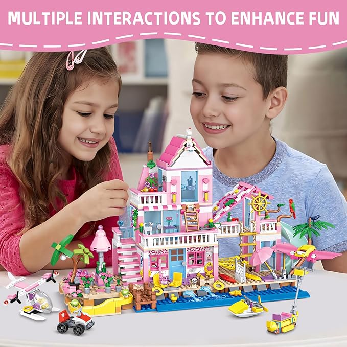 Beach Villa Building Block Set Deluxe 2-Story Vacation Resort with Pool Palm Trees &amp Fun Details STEM Toy for Kids Teens