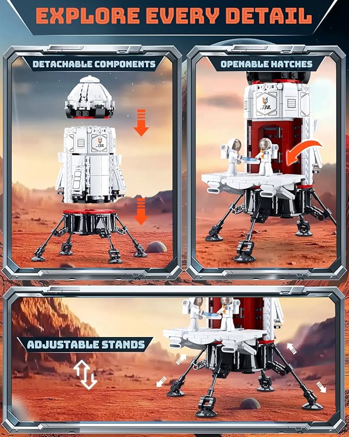Rocket Building Set with Mars Rover &amp 5 Astronaut Minifigures City Space Rocket Launcher Building Kit for STEM Role-Play Gift Kids Toys for Boys 8-12 Compatible with Lego City Space 733 PCS