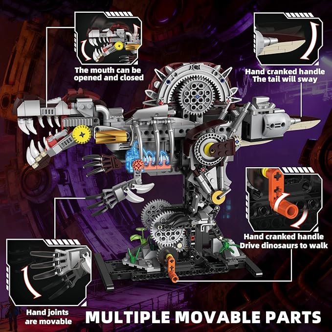 Mechanical Spinosaurus Dinosaur Building Set with Lights Rotatable Components &amp Display Stand STEM Building Set for Boys 8-14 Home Office Decor for Adults Mechanical Enthusiasts（742PCS）