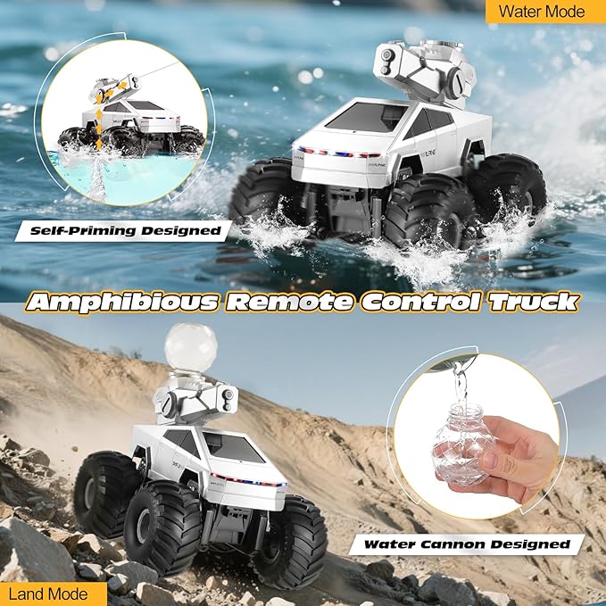 Remote Control RC Truck 1:16 Amphibious Remote Control Car with Water Squirt Waterproof RC Monster Truck 4WD All-Terrain Off-Road Pickup RC Trucks Gift for Kids Boys
