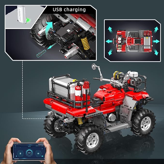 Mould King Fire Truck ATV Building Set 2100+ Pcs RC/APP Control All-Terrain Vehicle Building Blocks Kits That Run with Equipment Model Collectible Gift for Adults Teens