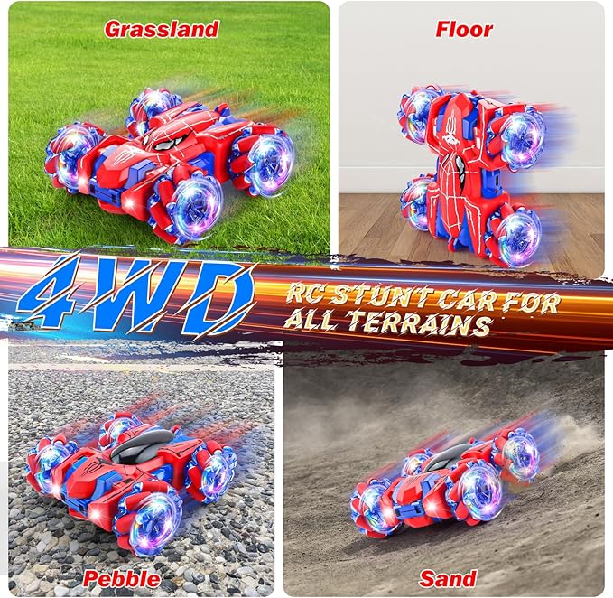 Spider Remote Control Car 2.4Ghz RC Cars with Headlight Double Sided Off-Road 360° Rotating Rechargeable 4WD RC Stunt Car Indoor Outdoor Spider Toys for Boys 4-6 5-7 8-13