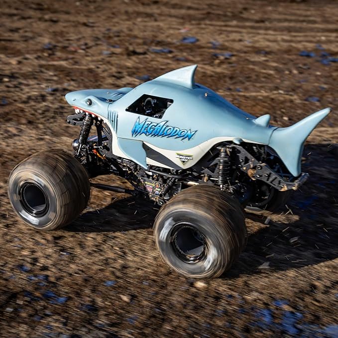 Losi 1/18 Mini LMT Megalodon 2S 4X4 RTR Brushed Monster Truck Battery &amp Charger Included Blue LOS01026T3