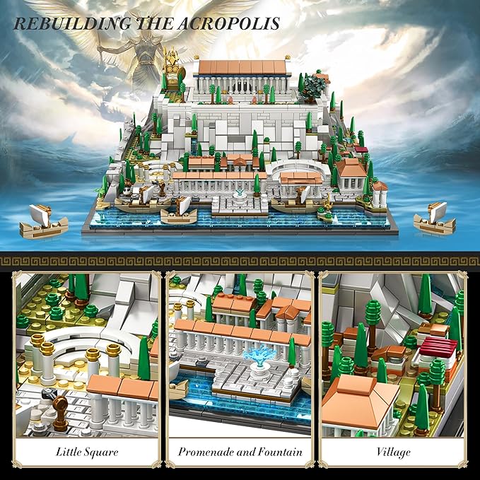 SpblastB Architecture Acropolis of Athens Building Blocks Set 1988 Pieces Landmark Collection City Building Kit Display Model Kit and Home Decor Gift Idea for Adults Architects