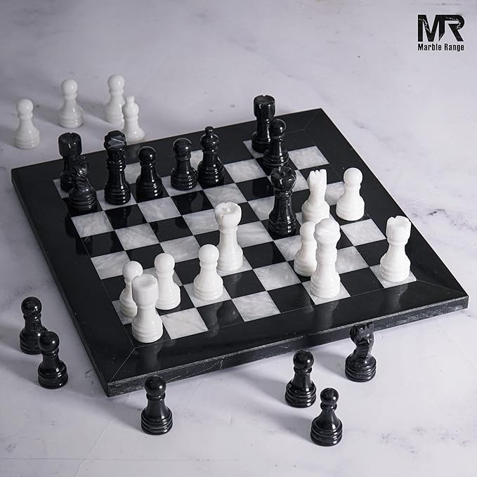 Marble Chess Set for Adults 10 Handmade Black &amp White Board Game with 32 Chess Pieces 2 Extra Queens &amp Storage Box Luxury Travel Game Elegant for Home Decor