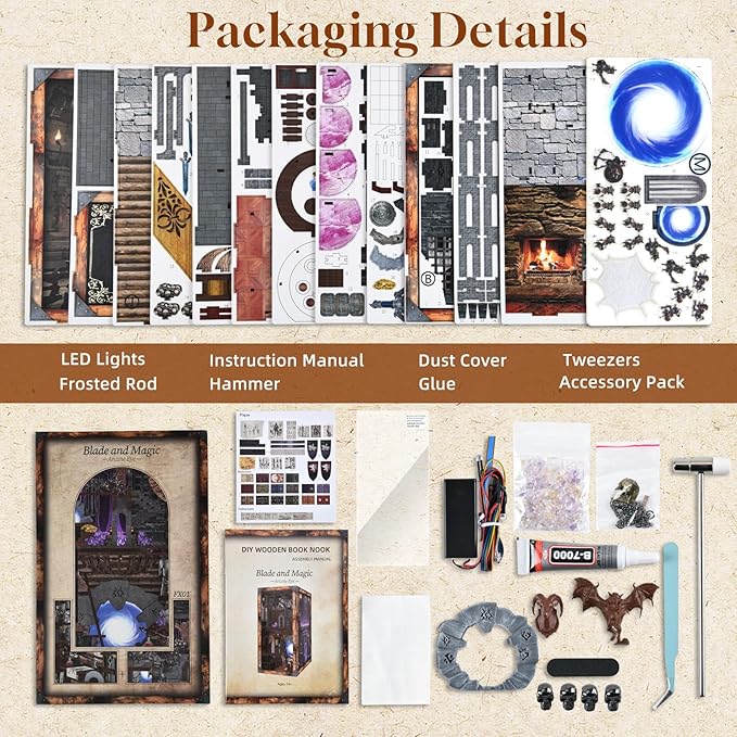 Book Nook Kit DIY Miniature House Dollhouse Kit for Adults and Teens Booknook Tiny House Bookshelf Decor (Blade and Magic)