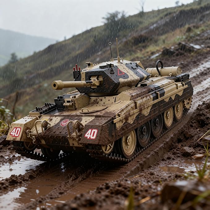 Crusader Mk VI Remote Control Tank 1/16 GB Tank War RC Military Vehicle Simulation Smoke Barrel Lifting/Barrel Expansion/Turret Rotation 360 Degrees/Dual Flow Gearbox/NOT Shooting Camouflage