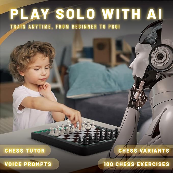 iCore Electronic Chess Set Pro Black : Voice Guide 30 Levels 100 Teaching Exercises Learning Mode for All Ages