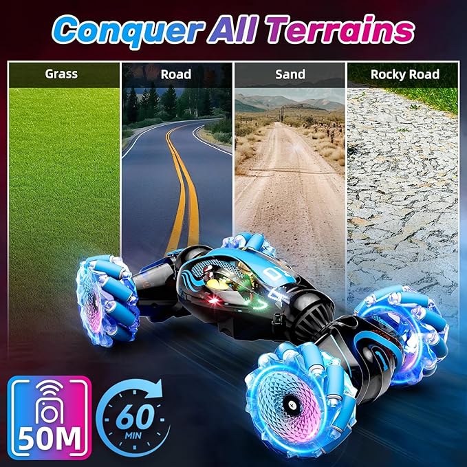 Gigilli Gesture Sensing RC Stunt Car Remote Control Car for Boys 8-12 RC Cars for Kids Twist Drift Toys with Spray Music Lights Easter Birthday Gifts Boys for Kids Ages 7 9 10 11 13 Years Old