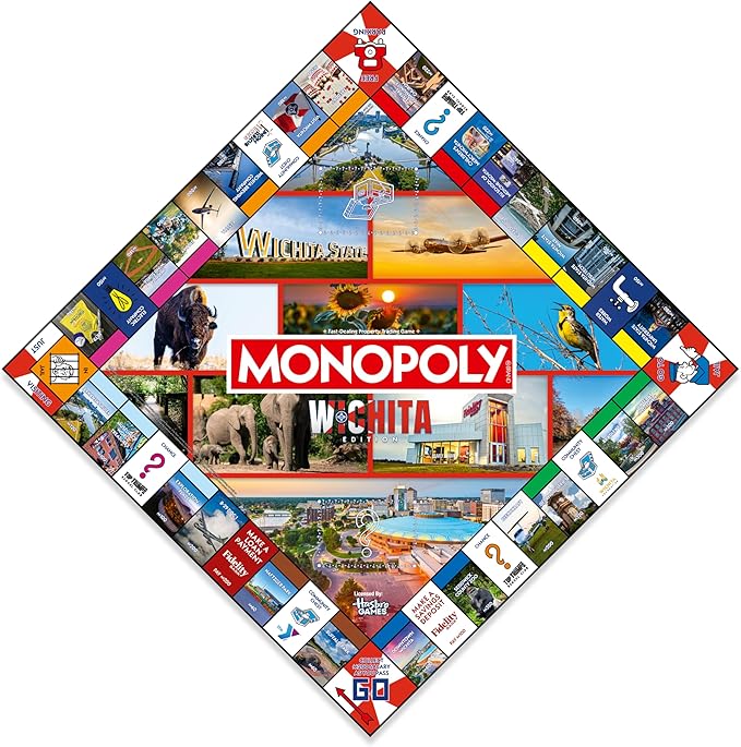 Monopoly Board Game – Wichita KS Edition: 2-6 Players Family Board Games for Kids and Adults Board Games for Kids 8 and Up Great for Game Night