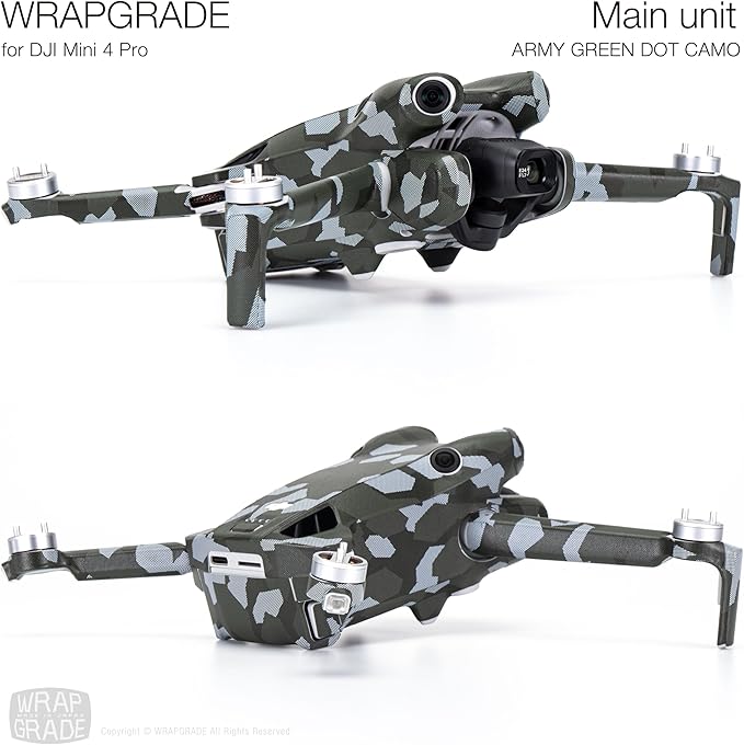 WRAPGRADE Skin Stickers Compatible with DJI Mini 4 Pro | Full Wrap (Army Green Dot Camo)