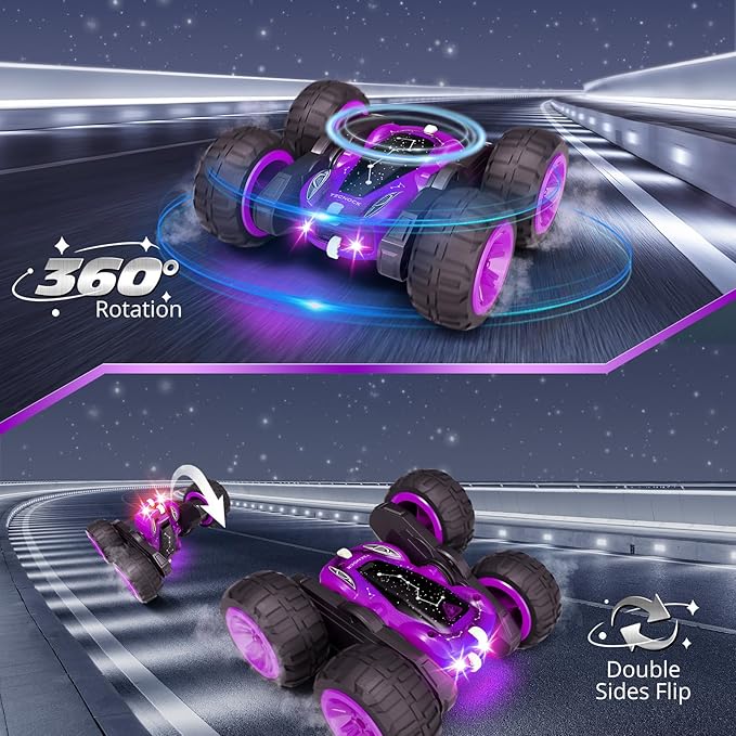 Tecnock Remote Control Car for Kids 2.4GHz RC Cars with USB-C Easy Charging 4WD Double Sided 360° Rotates and Flips RC Stunt Car Toys Gift for Boys and Girls Ages 6-8 8-12