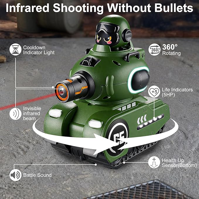 Remote Control Battle Tanks RC Battle Tanks with Infrared System Hobby RC Cars RC Tank that Shoots with HP Station Military Army Toys Christmas Birthday Gifts for 6-12 Year Old Boys Girls 2 Pack