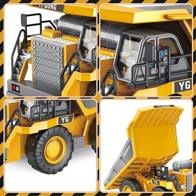 Remote Control Dump Truck - RC Dump Truck Toys with Lights and Sounds 1/24-7 Channel Construction Vehicle Toys for Kids Boys Age 6-8