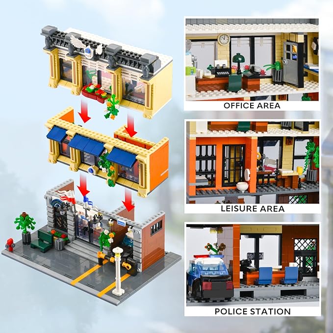 City Police Station Building Sets for Adult with Police CarThree Floor Police Station Toys with LightsGift Idea for Adults and Boys 14+ (1446 PCS)