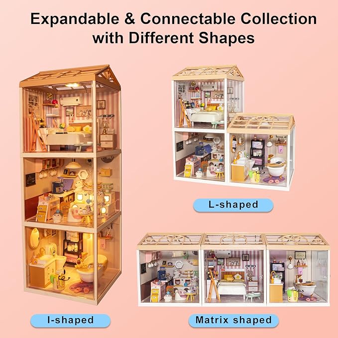 DIY Miniature House Kit Gift for Teens Mini Dollhouse with Roof &amp Dust Covers Light Furniture Creative Crafts for Adults for Mini Figures &amp Christmas Decor Gift Idea