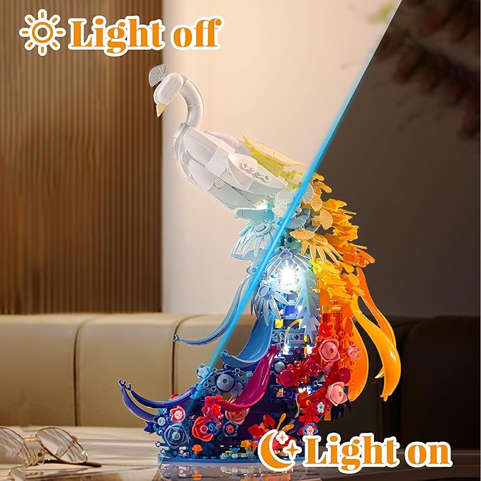 Peacock Building Sets Animal with Flowers Art and Light for Girls Women Adults Home Decor Collection