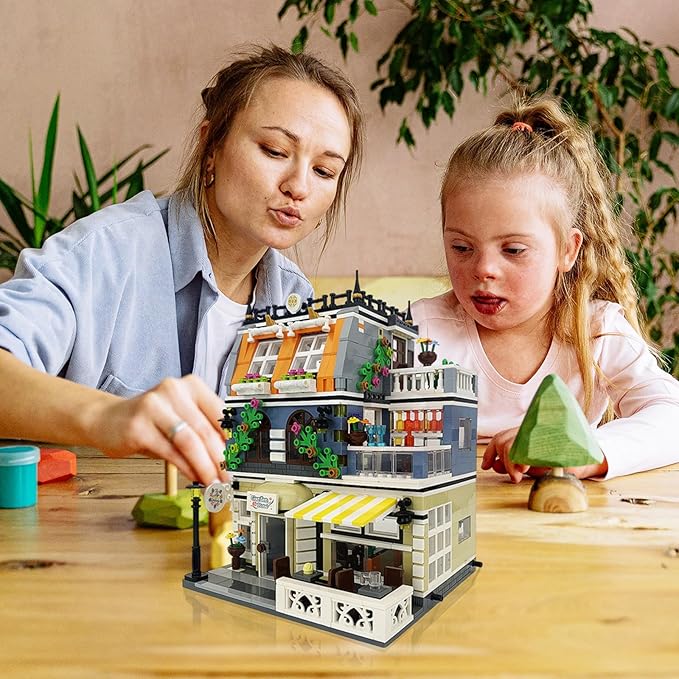 ENJBRICK Garden Hotel Assembly Square Building kitModular House Building Blocks Model Set for Teens and Adults.Collectible Display Toy Building Set 1284 PCS