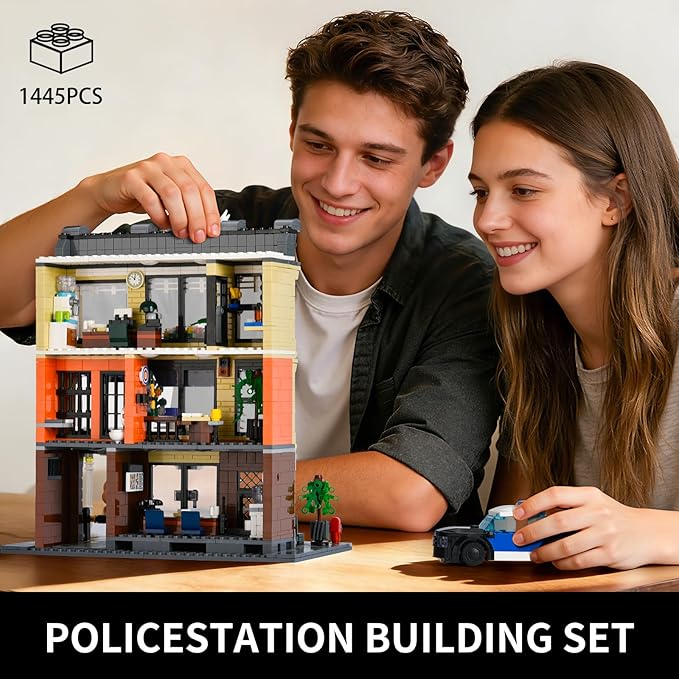 City Police Station Building Sets for Adult with Police CarThree Floor Police Station Toys with LightsGift Idea for Adults and Boys 14+ (1446 PCS)