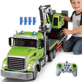 11 Channel RC Semi Truck &amp RC Excavator Toy Set 1:12 Remote Control Flatbed Truck with Trailer Engineering Vehicle with Sound &amp Lights Alloy Bucket Excavator Toys Great Gift for Boys Kids