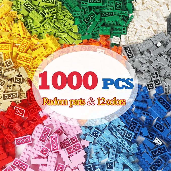 1000 PCS Building Bricks Compatible with Lego Classic - 1000 Pieces Basic Bulk Building Blocks in Random Color - Mixed Shape