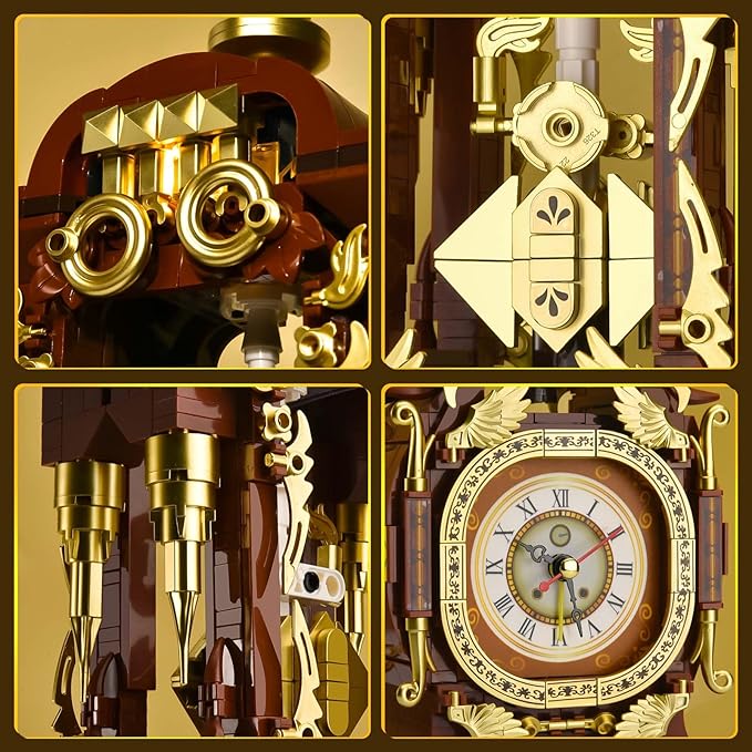 Retro Clock Building Set for Adults Vintage Pendulum Model with Rotating Gears Mechanical Building Blocks Toy Gift for Boys and Girls 8+(879PCS)