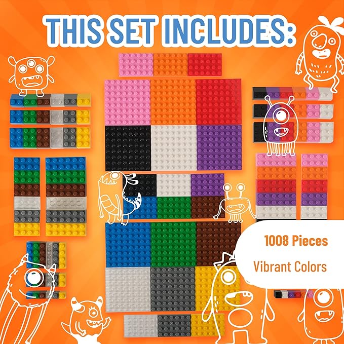 Strictly Briks Building Brick Starter Kit 1008 Pack - Compatible with Lego &amp All Major Brick Brands Classic Style Kids Building Blocks Toys Vibrant Colors