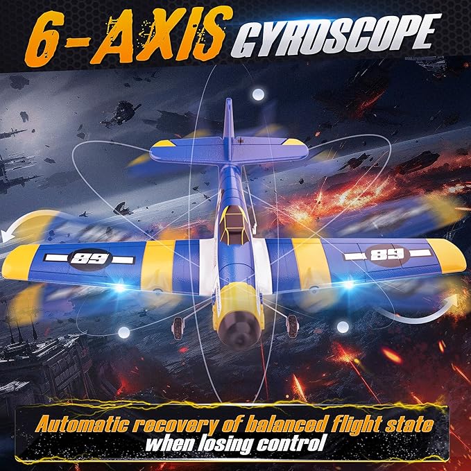 BEZGAR HQ089 RC Plane Drones for Kids 6-axis Gyro Remote Control Airplane RC Helicopter Easy Control for Beginners Toys with Colorful LED Navigation Lights