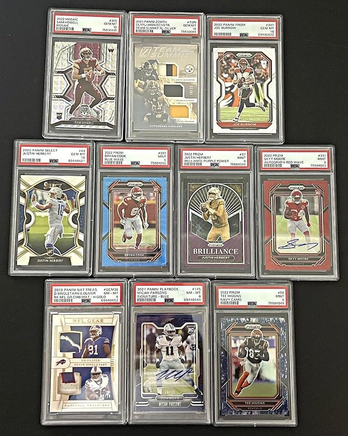 Graded Card Guaranteed - Football Cards Hot Pack - 10 Cards - 5 Rookies - 1 Graded Card