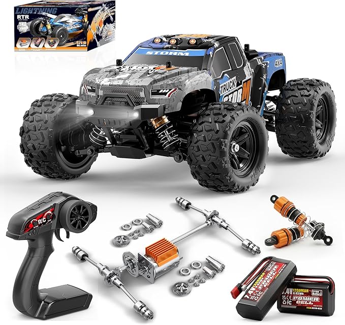 RC Cars 1:18 4x4 High Speed Monster Truck for Kids and Adults 36 km/h Off Road Remote Control Vehicle Waterproof RC Truck with Metal Drivetrain &amp Metal CVD 2 Batteries All Terrain RC Toys Gift